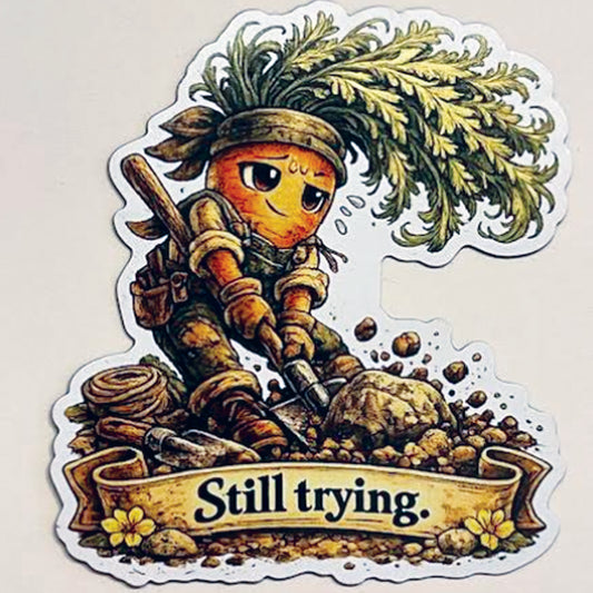 Funny Carrot Magnet – “Still Trying.” Garden Humor Fridge Magnet – Gen X Gardening Gift – Cute Vegetable Kitchen Decor